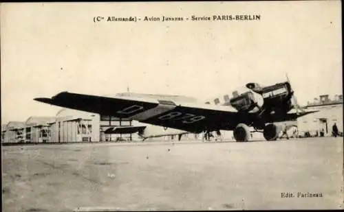 Ak Plane Junkers, Paris Berlin Service, Lufthansa D879