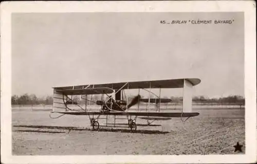 Ak Biplan Clément Bayard, Flugzeug, Aéroplane, Landefeld