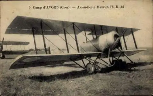 Ak Camp d'Avord Cher, Avion Ecole Hanroit H D 14, Biplan, Schulflugzeug