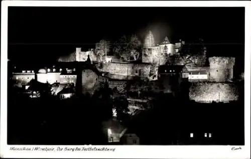 Ak Monschau Montjoie in der Eifel, die Burg bei Festbeleuchtung