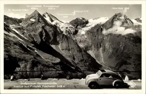 Ak Fusch an der Großglockner-Hochalpenstraße in Salzburg, Parkplatz Fuscher Törl, Panorama