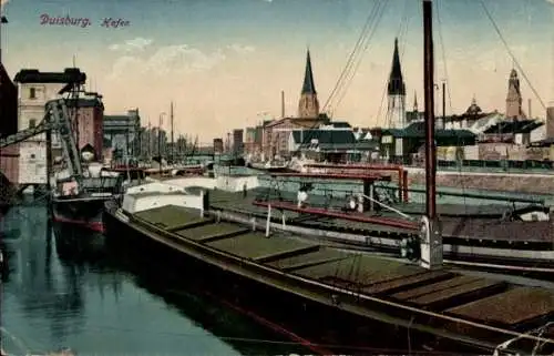 Ak Duisburg im Ruhrgebiet, Hafen, Lastkähne