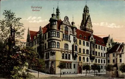 Ak Duisburg im Ruhrgebiet, Blick zum Rathaus