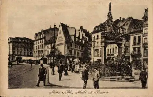 Ak Mainz am Rhein, Markt mit Brunnen