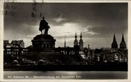 Ak Koblenz am Rhein, Abendstimmung am Deutschen Eck