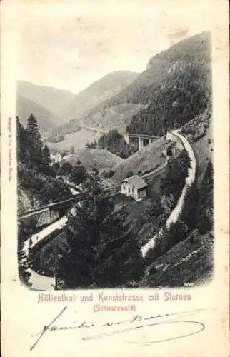 Ak Buchenbach im Schwarzwald, Höllental, Kunststraße mit Sternen, Gleise, Berge