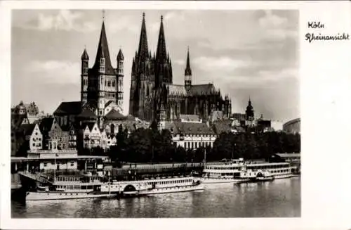 Ak Köln am Rhein, Dom, Kirche Groß St.-Martin, Ausflugsdampfer