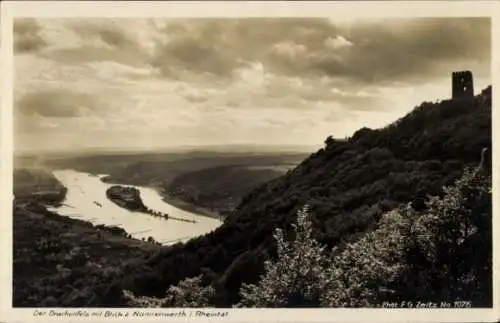 Ak Königswinter am Rhein, Drachenfels, Blick auf die Insel Nonnenwerth