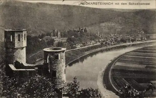 Ak Neckarsteinach in Hessen, Gesamtansicht, Burgruine Schwalbennest