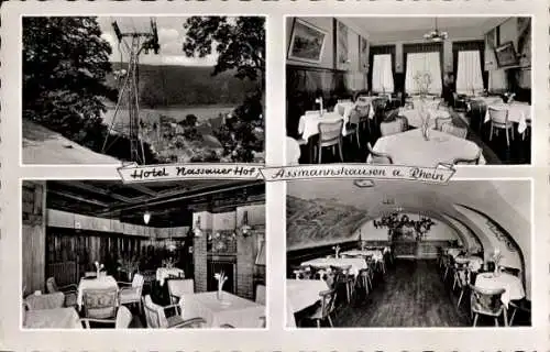 Ak Assmannshausen Rüdesheim am Rhein, Hotel Nassauer Hof, Seilbahn, Innenräume