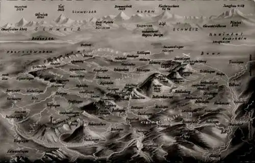 Landkarten Ak Hechingen im Zollernalbkreis, Panorama der Zollernalb, Schweizer, Jungfrau, Pilatus