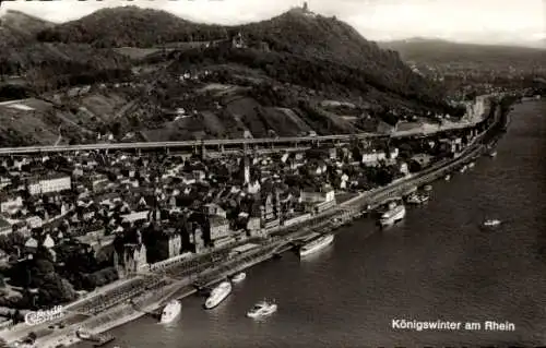 Ak Königswinter am Rhein, Gesamtansicht, Ausflugsschiffe