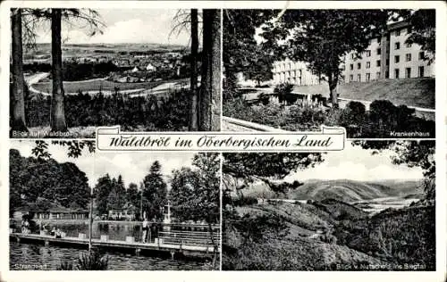 Ak Waldbröl im Oberbergischen Land, Teilansicht, Krankenhaus, Strandbad, Landschaft