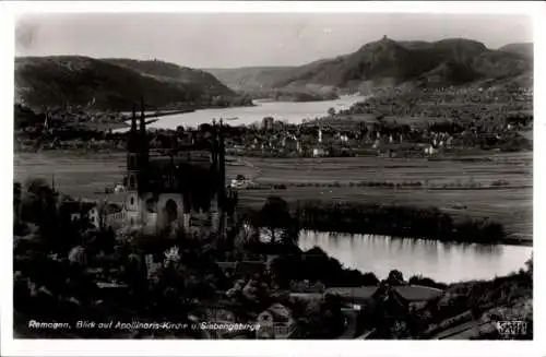 Ak Remagen am Rhein, Gesamtansicht, Appolinaris-Kirche, Siebengebirge