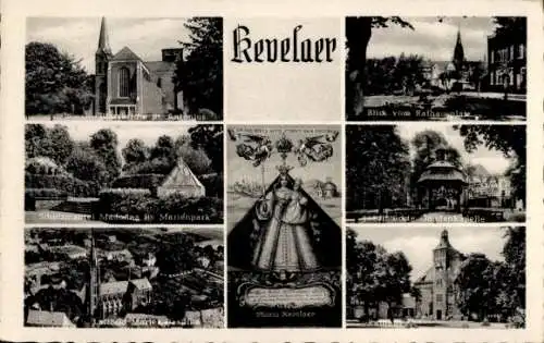 Ak Kevelaer am Niederrhein, St. Antonius Kirche, Rathausplatz, Schutzmantelmadonna, Maria Kevelaer