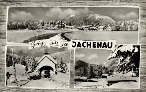 Ak Jachenau in Oberbayern, Teilansichten, Winter