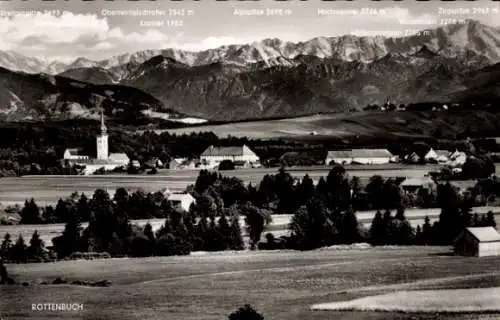 Ak Rottenbuch in Oberbayern, Teilansicht, Wetterstein-Hochgebirge, Kirche