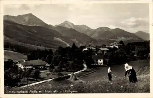 Ak Alzing Siegsdorf in Oberbayern, Genesungsheim, Hochfelln, Hochgern, Panorama