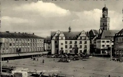 Ak Darmstadt in Hessen, Marktplatz, Rathaus, Stadtkirche