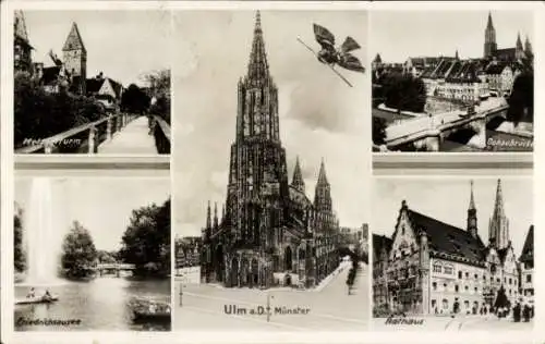 Ak Ulm an der Donau, Münster, Donaubrücke, Metzgerturm, Rathaus, Friedrichsausee