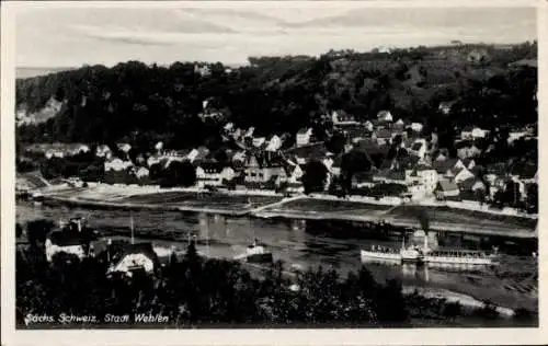 Ak Stadt Wehlen an der Elbe Sächsische Schweiz, Gesamtansicht, Schiff