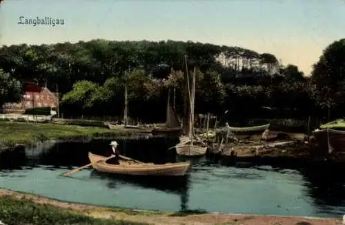 Ak Lanballigau in Schleswig Holstein, Teilansicht, Ruderboot