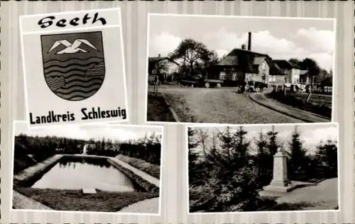 Ak Seeth Ekholt Schleswig Holstein, Wappen, Teilansichten, Denkmal, Wasserbecken