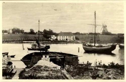 Ak Ekenis Boren in Angeln, Anleger, Schiffe, Windmühle