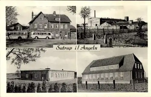 Ak Satrup in Angeln, Teilansichten, Bahnhof, Fabrik