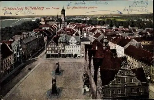 Ak Lutherstadt Wittenberg, Stadtbild vom Turm der Marktkirche aus