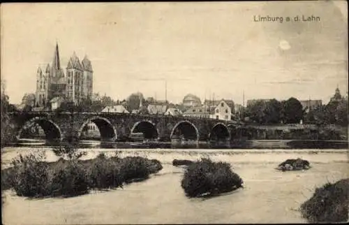 Ak Limburg an der Lahn, Teilansicht, Brücke, Kirche