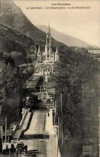 Ak Lourdes Hautes Pyrénées, Le Sanctuaire, vu du Boulevard