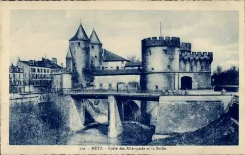 Ak Metz Moselle, Porte des Allemands, la Seille