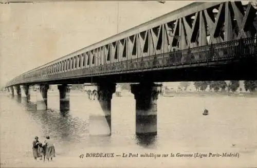 Ak Bordeaux Gironde, Le Pont metallique, Garonne, Ligne Paris-Madrid