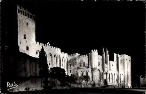 Ak Avignon Vaucluse, Palais des Papes, Nachtansicht, Facade Occidentale