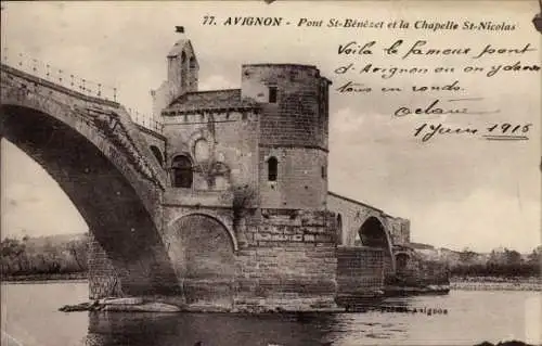 Ak Avignon Vaucluse, Brücke St-Benezet, Chapelle St-Nicolas