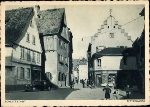 Ak Sélestat Schlettstadt Elsass Bas Rhin, Blick in die Rittergasse, alte Häuser