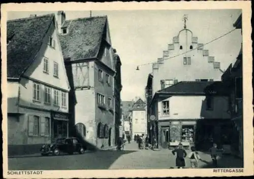 Ak Sélestat Schlettstadt Elsass Bas Rhin, Blick in die Rittergasse, alte Häuser