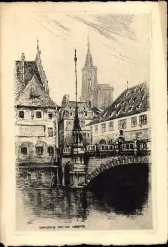 Künstler Ak Strasbourg Straßburg Elsass Bas Rhin, Pont Corbeau
