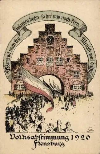 Künstler Ak Flensburg in Schleswig Holstein, Volksabstimmung 1920