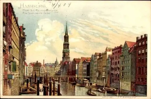 Ak Hamburg Mitte Altstadt, Fleet bei der Reimersbrücke, Katharinenkirche