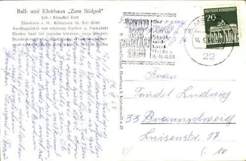 Ak Elmshorn in Schleswig Holstein, Ball- und Klubhaus zum Südpol, Bes. Edmund Esch