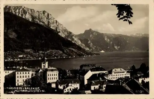 Ak Gmunden am Traunsee Salzkammergut Oberösterreich, Teilansicht, Traunstein