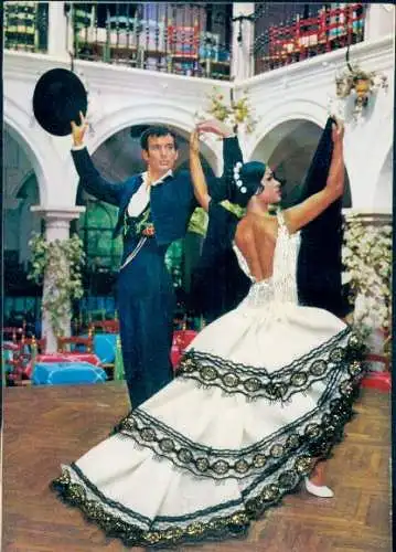 Stoff Ak Tänzer in spanischen Volkstrachten, Tanzpaar