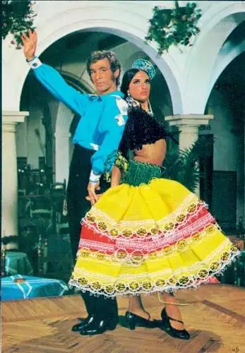 Stoff Ak Spanische Tracht, Tänzer, Tanzpaar