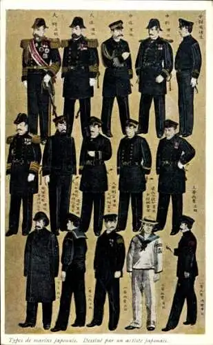 Ak Japanische Soldaten in Uniformen, Seeleute