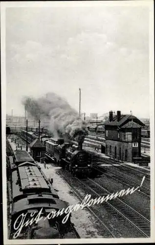 Ak Deutsche Eisenbahn, Dampflok in einem Bahnhof, gut angekommen