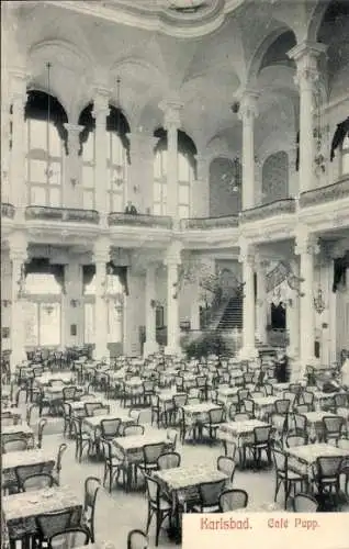 Ak Karlovy Vary Karlsbad Stadt, Café Pupp, Innenansicht