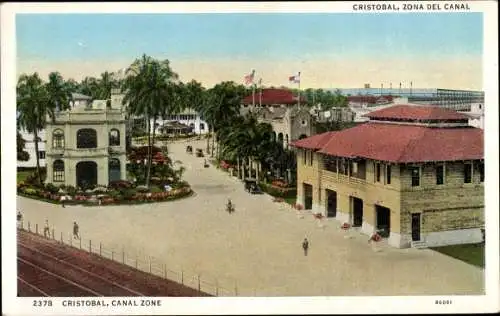 Ak Cristobal Panama, Kanalzone, Schienen, Straßenansicht
