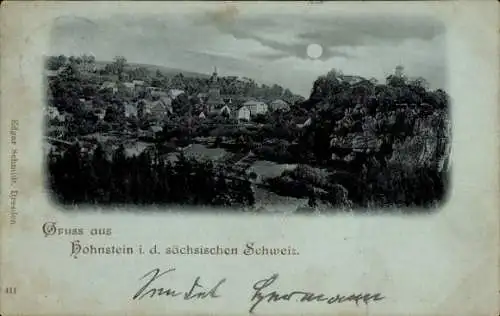 Mondschein Ak Hohnstein Sächsische Schweiz, Totale bei Nacht